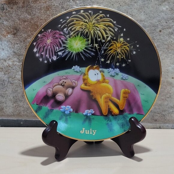 Garfield Calendar July Plate Jim Davis Plate No A 1444 Danbury Mint - Picture 14 of 14